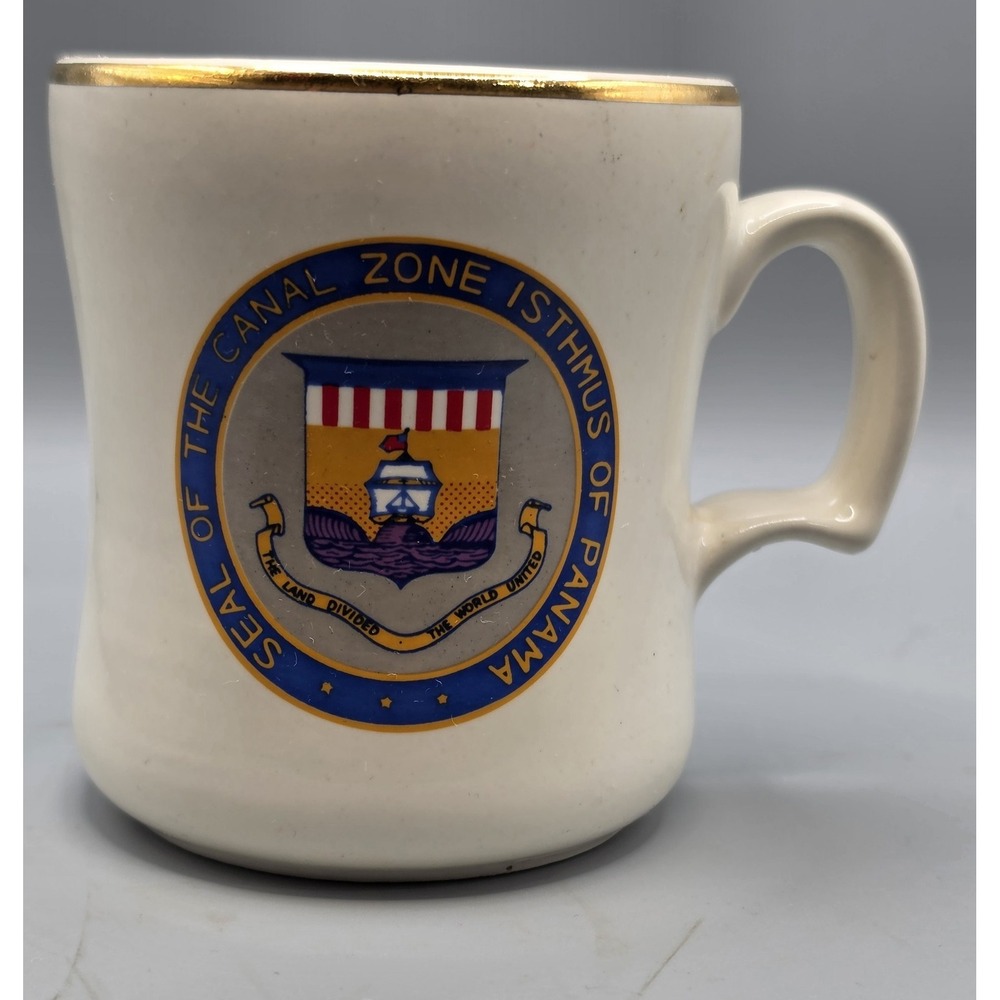 Vintage Panama Canal Zone Isthmus of Panama Seal Atco Gold Trim Coffee Mug